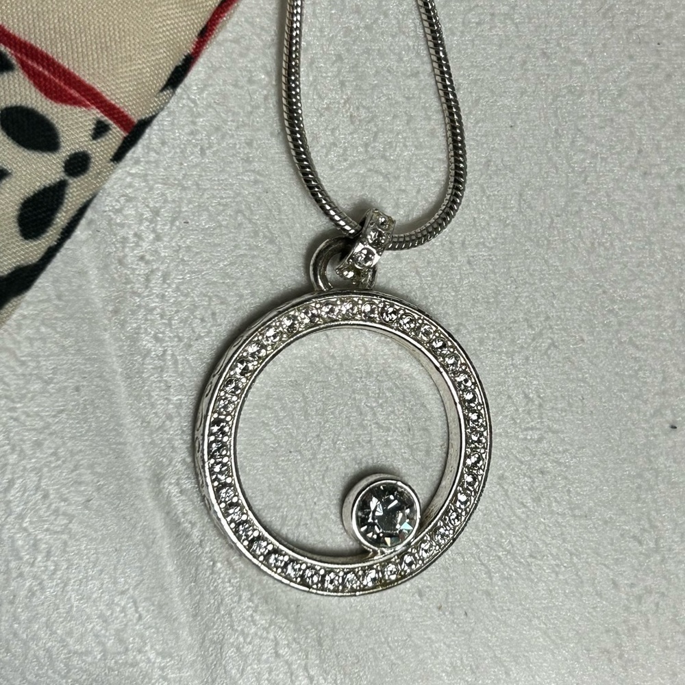 Brighton Starry Night Circle Necklace Silver Plated Crystals Pendant & Cloth Bag - Picture 2 of 12